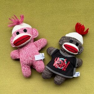 Sock Monkey Plush Toy Set - Pink and Brown